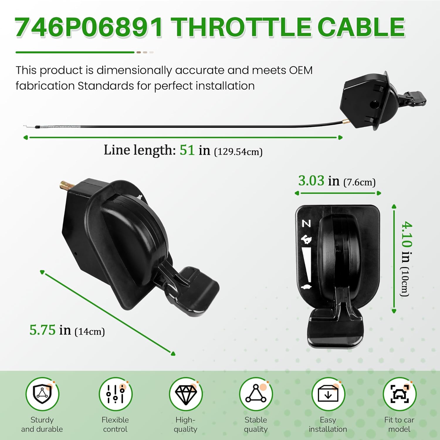 746P06891 Throttle Cable for Cub Cadet ZT1-42 ZT1-46 ZT1-50 ZT1-54 ZT2-60 ZTS1-42 ZTS1-46 ZTS1-50 ZTS2-50 ZTS2-54 ZTS2-60 KH FAB Lawn Mover Engine, 51" Lawn Mower Throttle Control Cable 746-06891