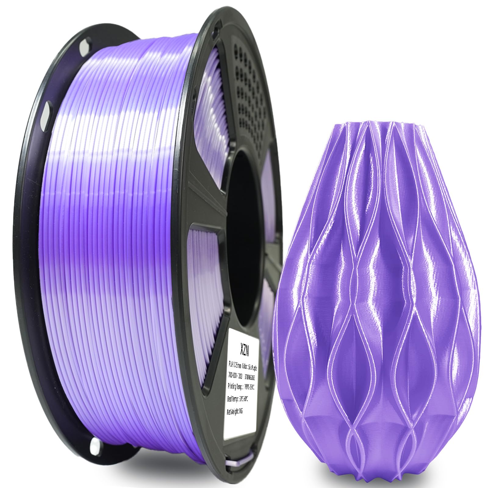 Silk PLA Filament 1.75mm, Metallic Shiny Purple 3D Printer Filament, 1kg Spool (2.2lbs), Dimensional Accuracy +/- 0.02 mm, Vacuum Packaging