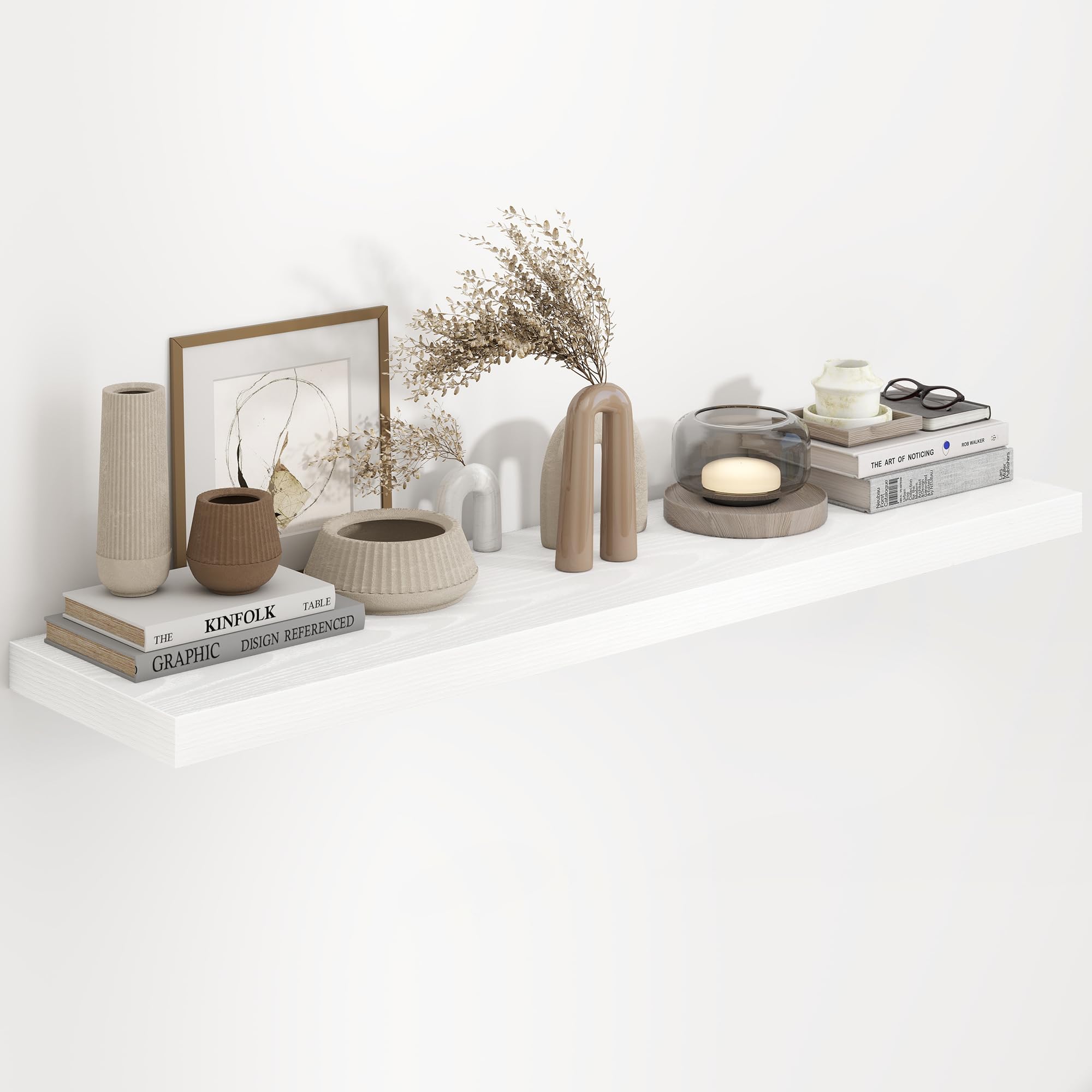 Fun Memories 48 Inch Floating Shelves in White, 9.3 Inch Deep Wall Shelves for Bathroom, Living Room, Bedroom, Kitchen, Deep Long Shelf Wall Mounted 1