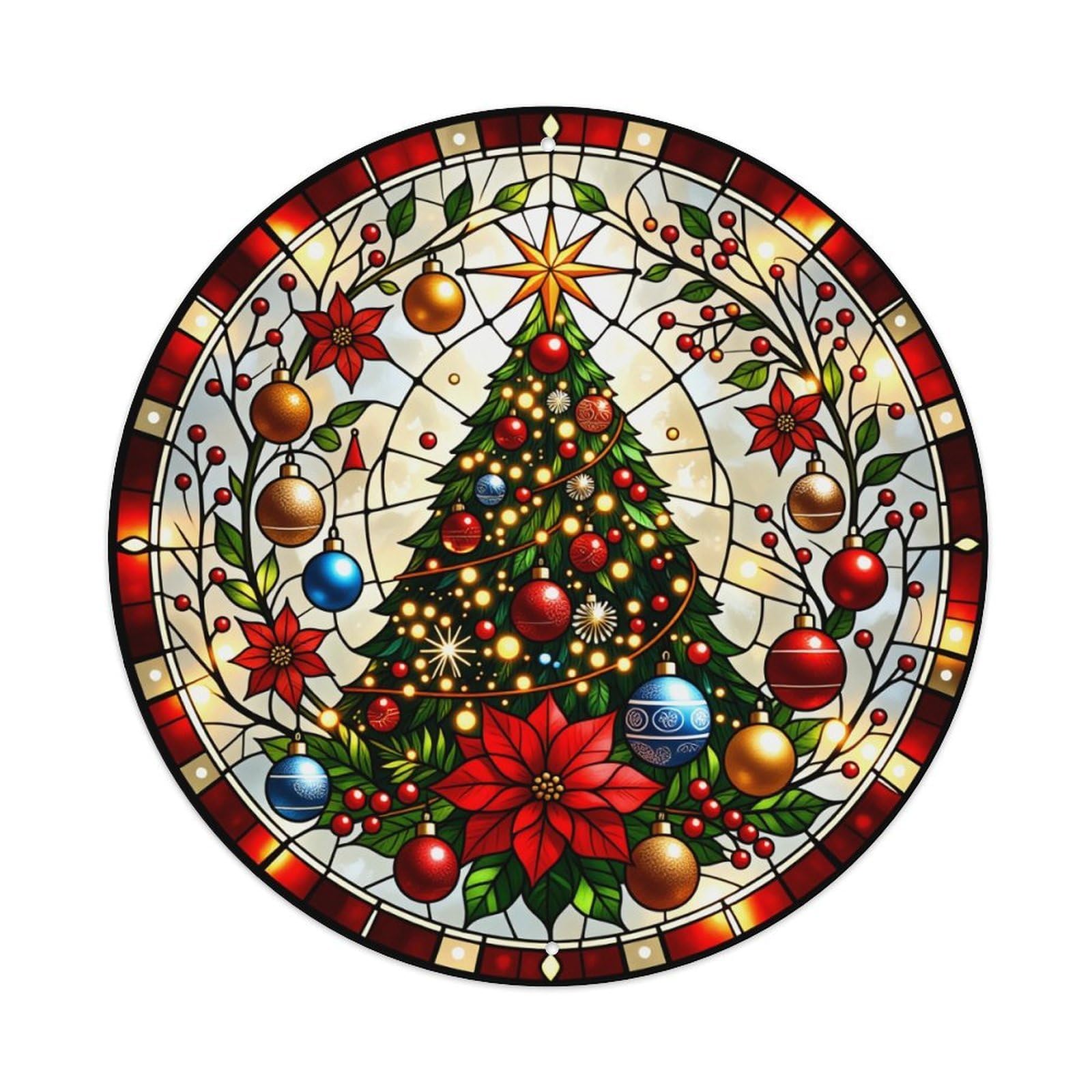 Christmas Tree Ornaments Poinsettia Star Metal Tin Sign Vintage Garden Bedroom Cafe Bar Man Cave Home Wall Decor Metal Poster 8x8 inches