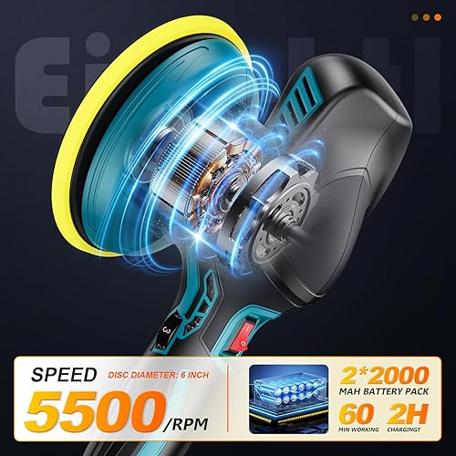 Miniatura 3 de Pulidor de búfer inalámbrico  Pulidor de coche de 6 pulgadas con 2 baterías de litio de 21 V 2000 mAh y 13 accesorios, pulidor de coche 6