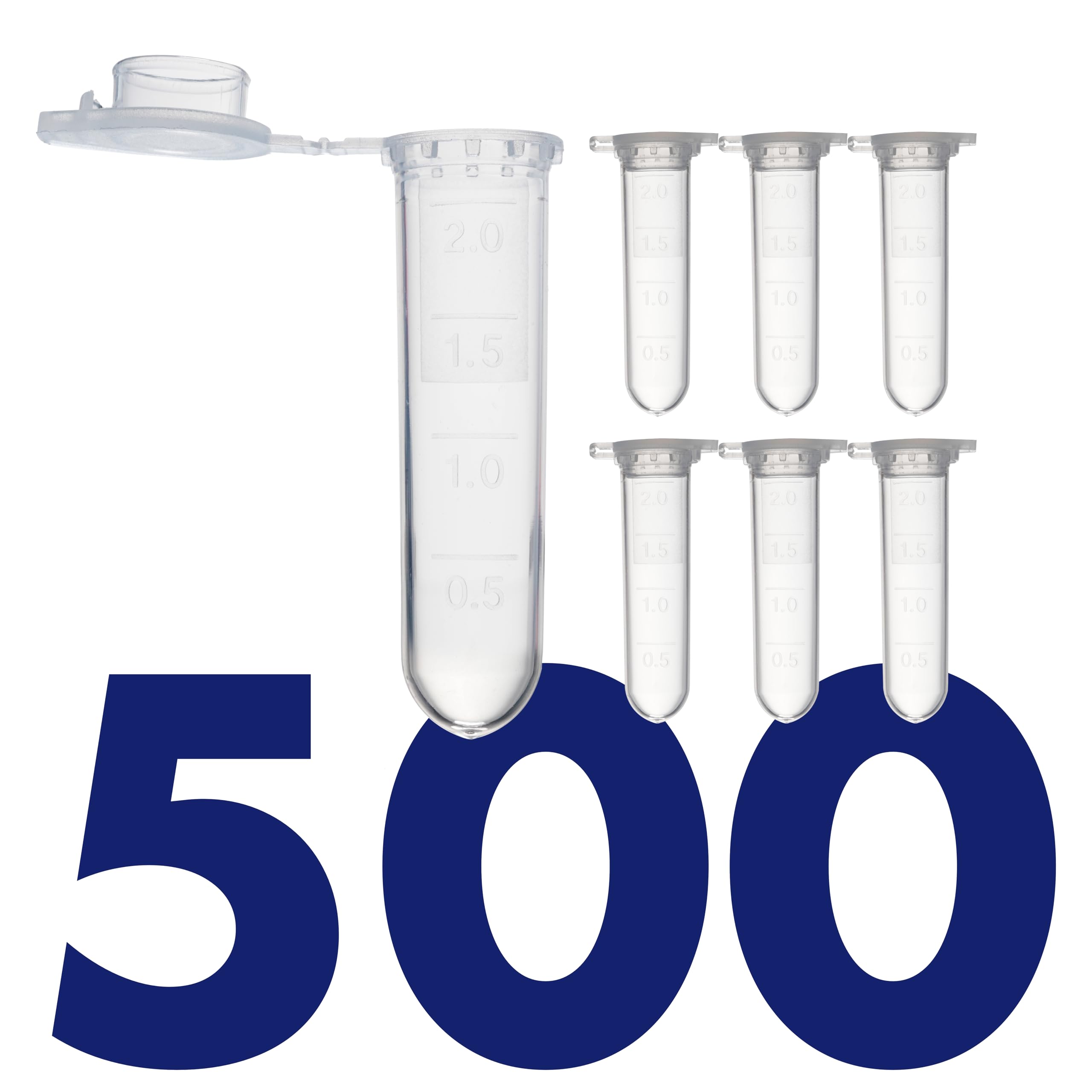 Kashi Scientific 2mL Clear Snap-Cap Microcentrifuge Tube with Graduation, Lab Grade Polypropylene Plastic for Centrifuge [2mL, 500]