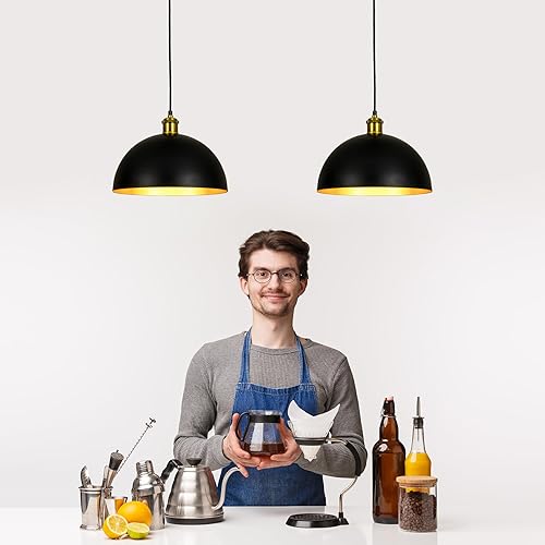 Miniatura 3 de Lámpara de techo de 12 pulgadas, lámparas colgantes de isla de cocina, lámpara colgante de techo, moderna lámpara vintage de granja negra y dorada