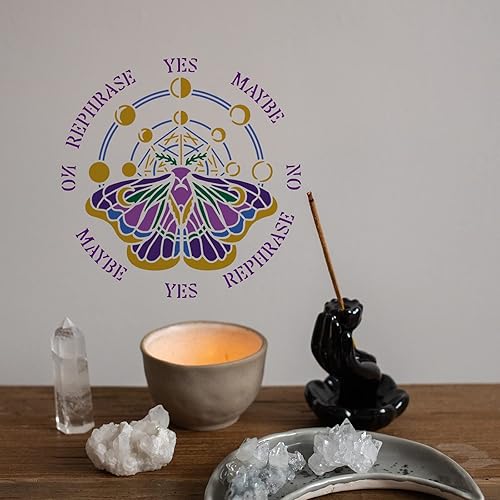 Miniatura 7 de FINGERINSPIRE Plantilla de adivinación de radiestesia de 11.8 x 11.8 pulgadas, plantilla de polilla para pintar en fase lunar, plantillas de dibujo