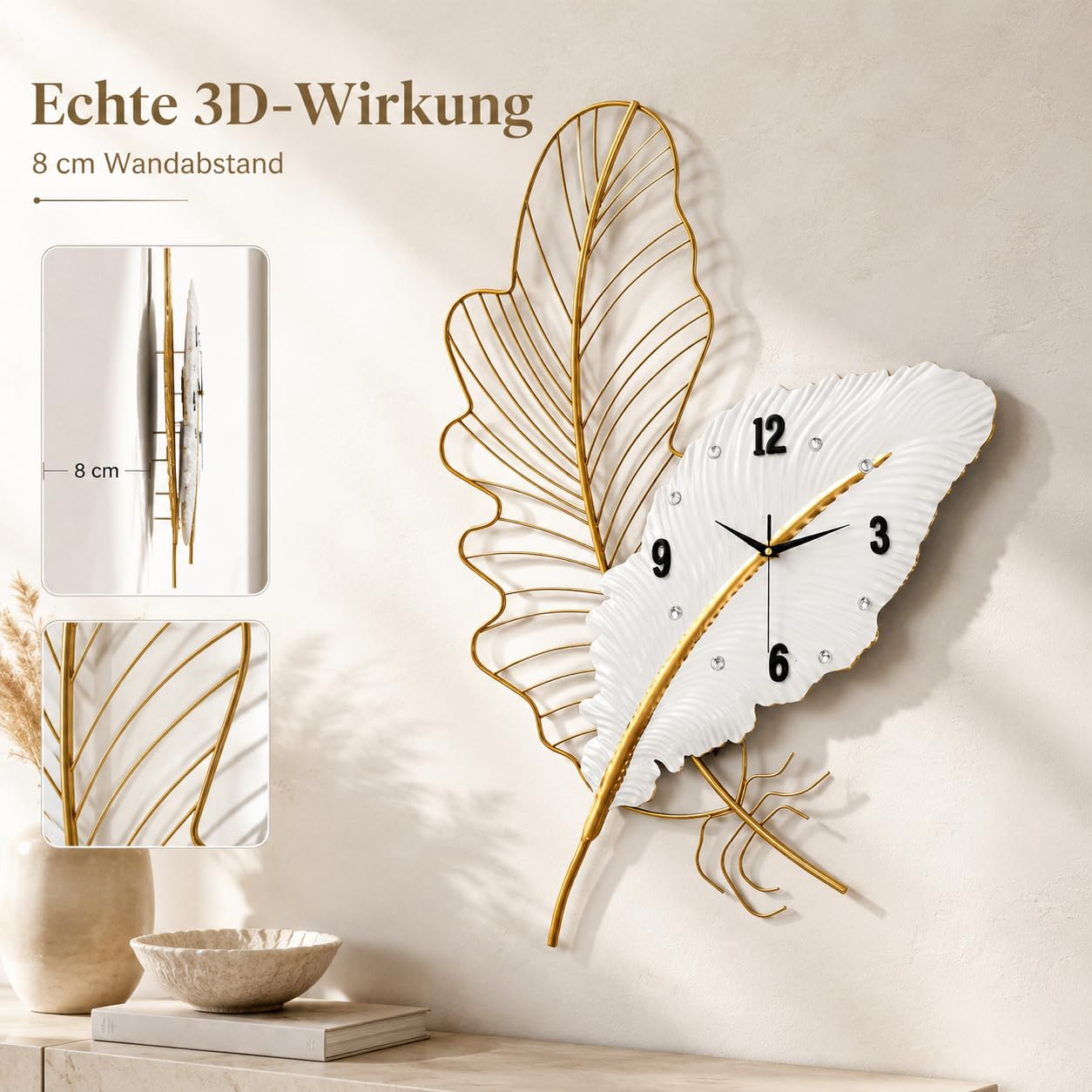 Generisch Moderne Wanddeko Wohnzimmer,Federförmige Metall mit Reliefdesign | Handgefertigte Wanddekoration,Leichte Bauweise,Einfache Montage,für Schlafzimmer,Büro,Flur und Esszimmer-78CM
