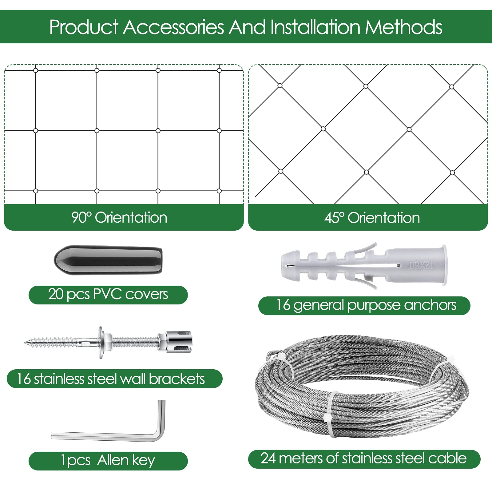 Enrejado de Alambre de Acero Inoxidable para Plantas trepadoras de Entrenamiento, Kits de Rollo de Alambre/barandilla de Cable/Valla de Alambre de jardín Profesional y Cable (24M)