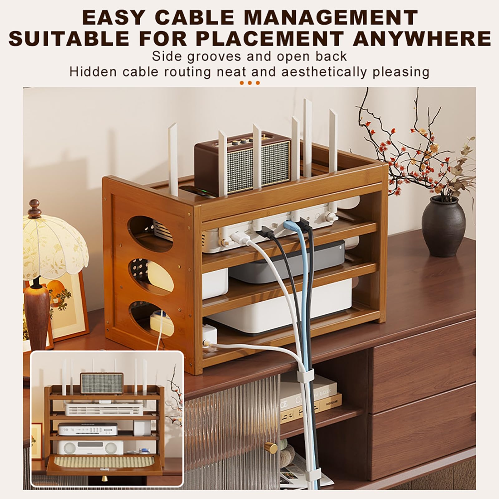 Scatola di Immagazzinaggio del Router Scatola Router WiFi Parete da Tavolozza con Ante per Case Camere da Letto e Soggiorni.(White,30.5x20x28cm)