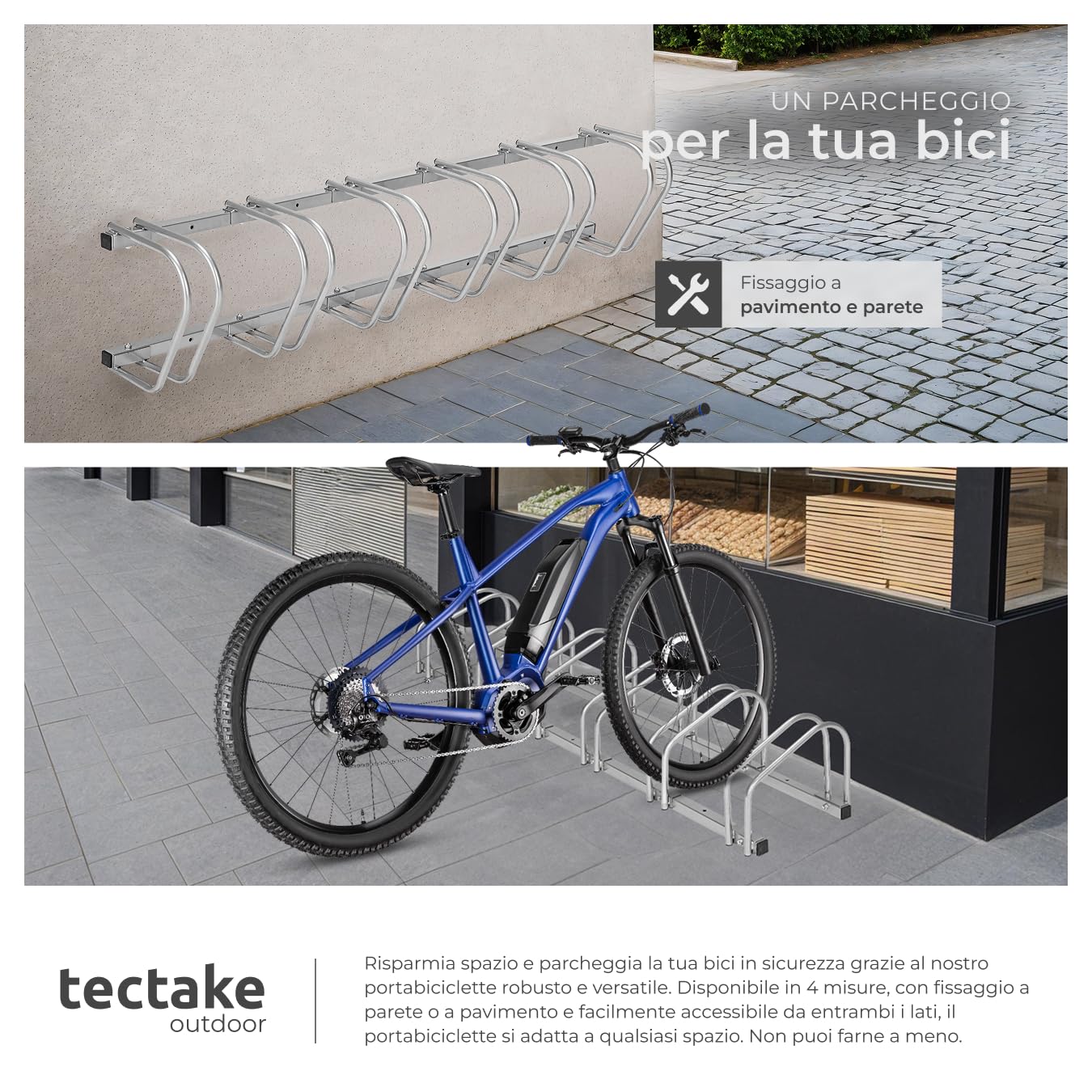 Rastrelliera Biciclette Acciaio 6 Posti Portabici Modulabile Argento