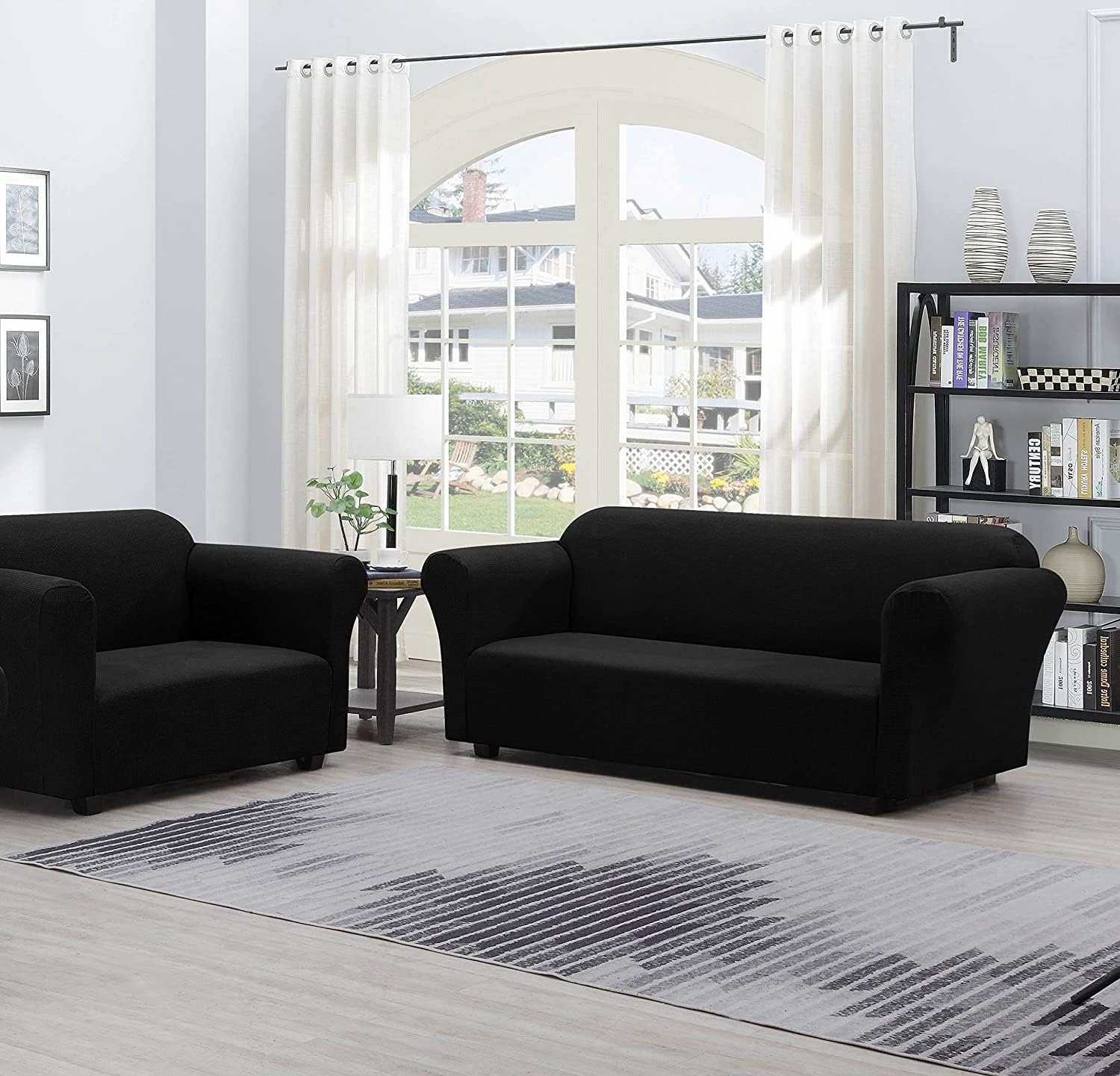 Luxury Stretch Elastic Spandex Non-Slip Slipcover Set- Wrink Free Furniture Protector Couch Cover Set for 3/2/1 Cushions (Burgundy, Sofa & Loveseat (2 Piece))