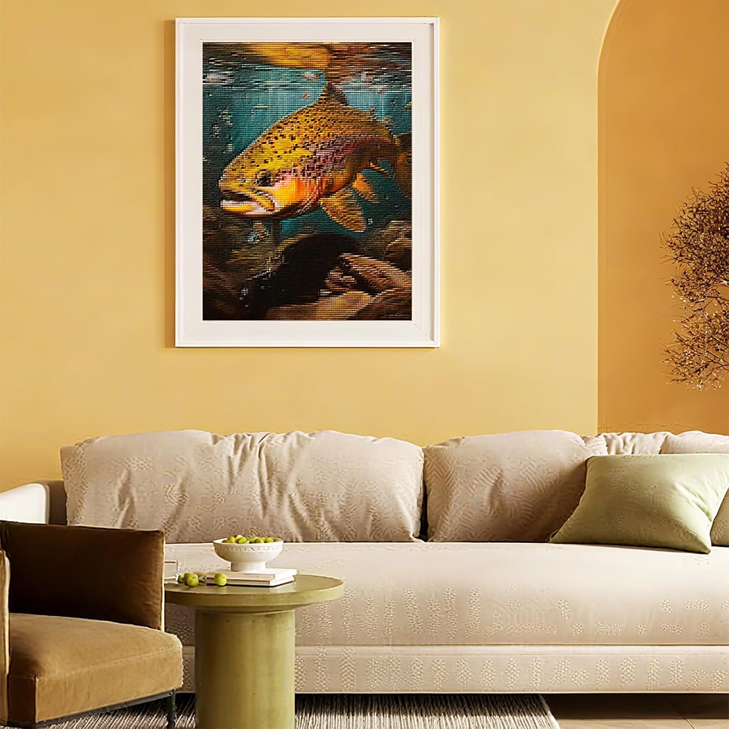 MIJVFNB Cross Stitch Kit, Brown Trout Fish, Includes Pre-Printed Canvas, Threads, Needles, Perfect for Decor and Gifts, DIY Embroidery Set for Beginners and Enthusiasts 11CT, 12x16 inch