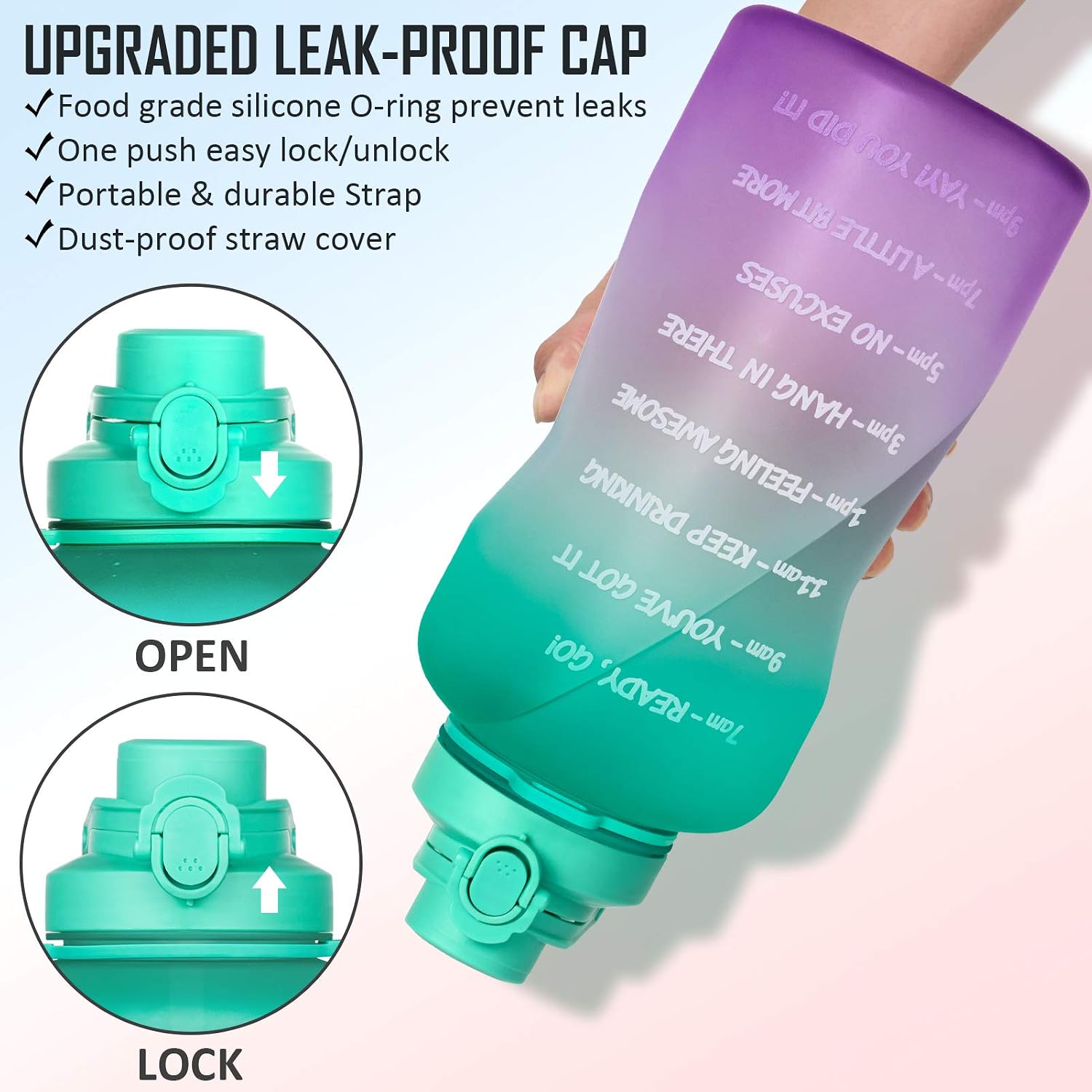 1 Gallon Water Bottle with Time Marker & Straw - 128 oz BPA Free Large Motivational Sports Water Bottle Leakproof Frosted Tritan Big Plastic Office Water Jug to Keep Women Men Drink Enough Water Daily