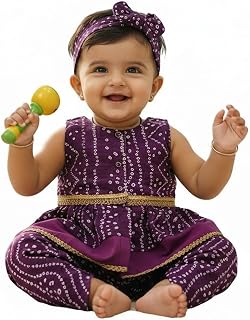 The Root And Craft Kids Birthday Photoshoot Outfit Dress Girls Bandhani printed Top With Dhoti pant & Hairband Photography... Price In India