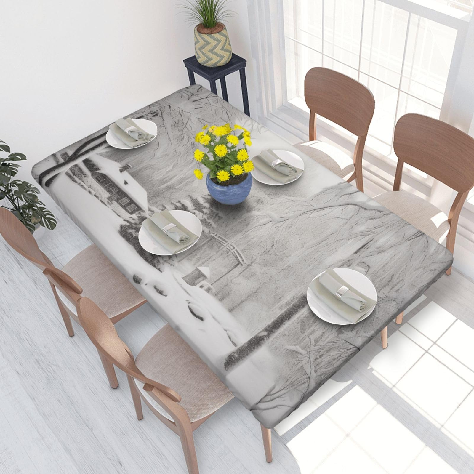 BNVSADC Winter on Snowy Printed 4FT Tablecloth 122x76 CM Polyester Kitchen Water Resistant Table Cloth Dining Table Decoration Table Covers