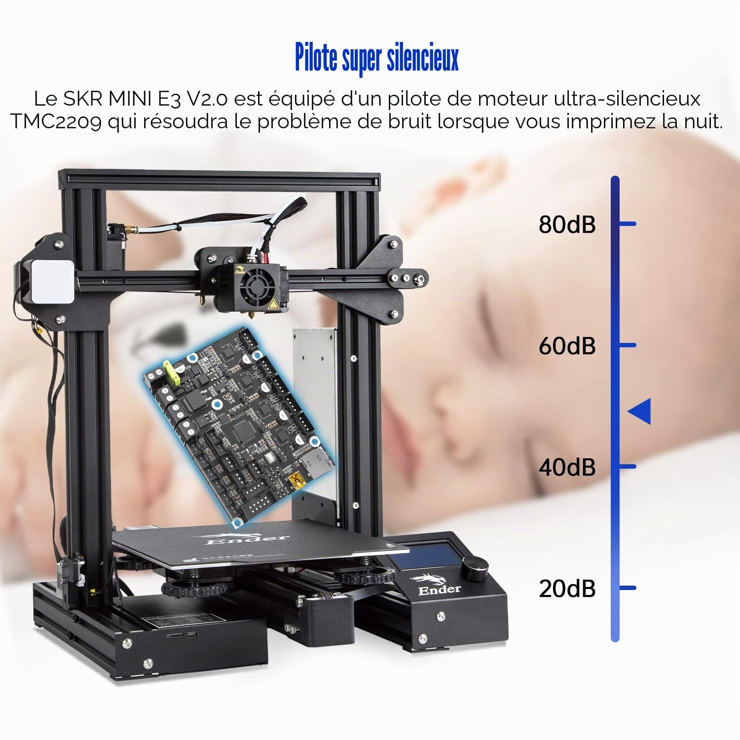 BIGTREETECH SKR Mini E3 V2.0 Carte de contrôle Mise à niveau de l'imprimante 3D Carte mère silencieuse 32Bit intégrée avec le pilote UART TMC2209