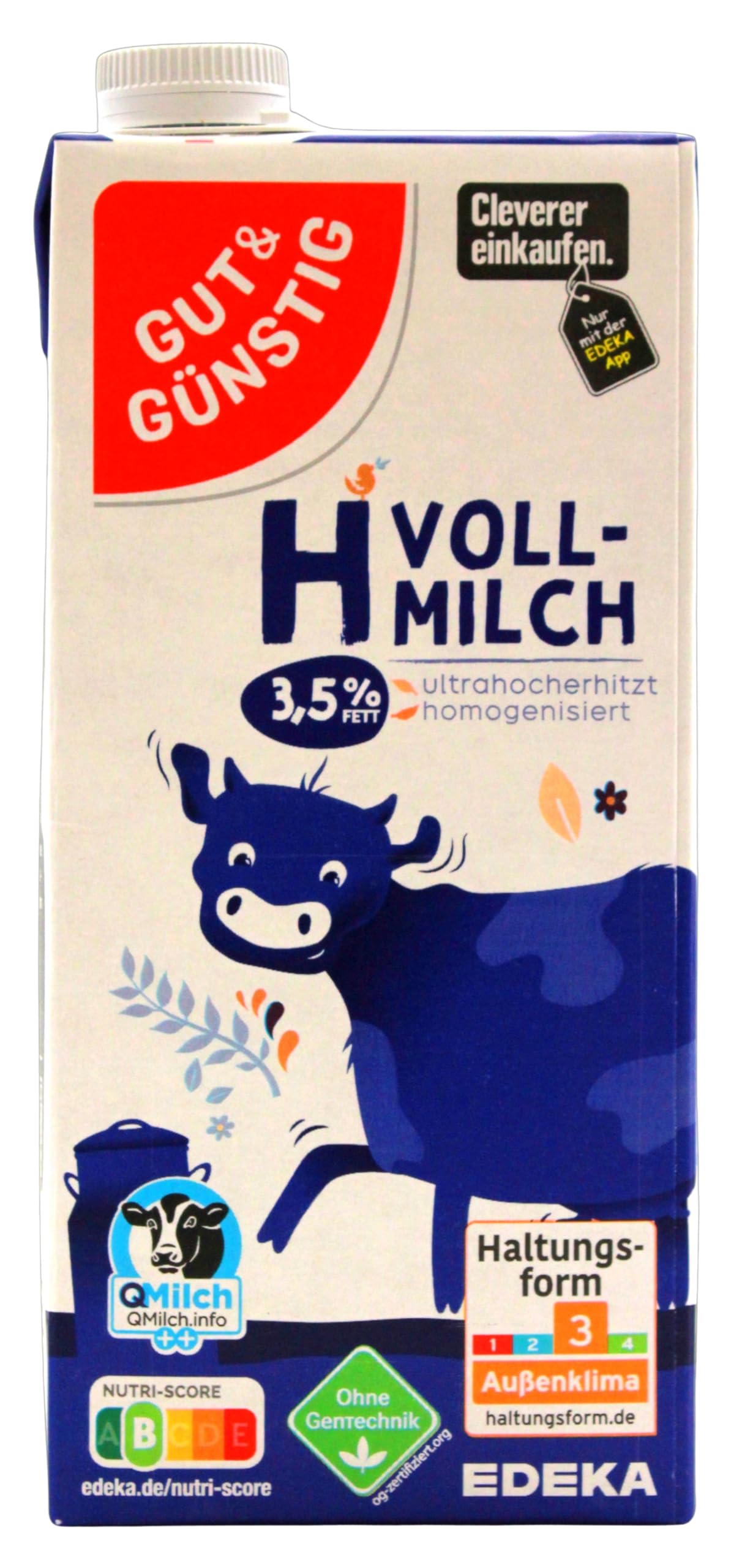 Gut & Günstig H-Vollmilch 3,5% Fett, 12er Pack (12 x 1 l)