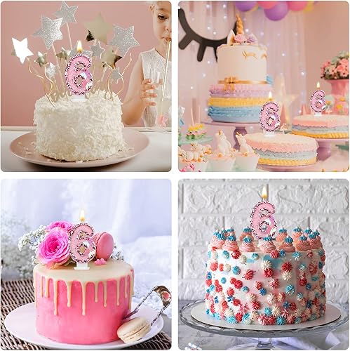Vista 52 de Velas de números de cumpleaños de 3 x 2 pulgadas, velas de números con purpurina, velas de cumpleaños de mariposa rosa con lentejuelas