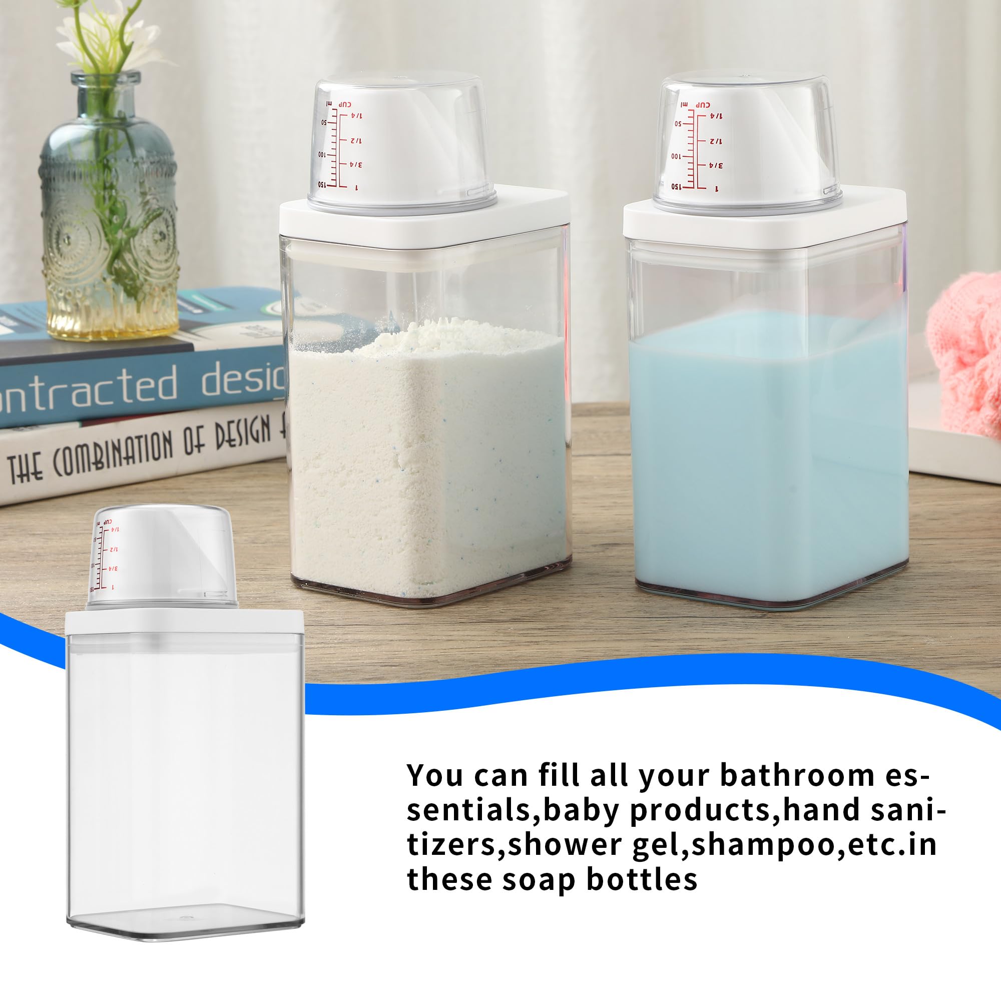 2 Pezzi 1100 ml Dispenser Detersivo Lavatrice,Dosatore Detersivo Lavatrice con Misurino, Contenitore per Detersivo in Polvere,Può essere utilizzato per conservare detersivi, riso, cereali, ecc