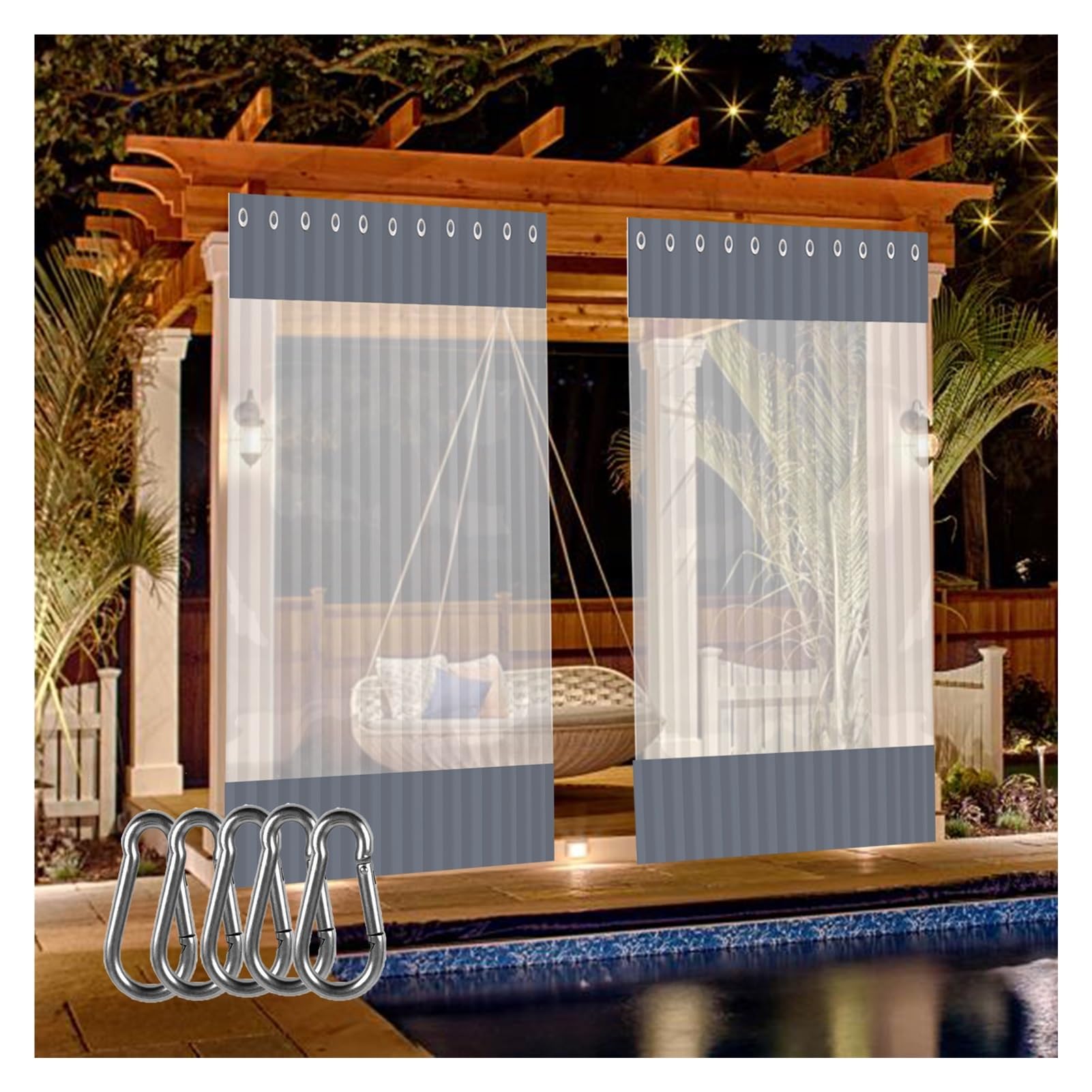 Cortina Exterior Impermeable Para Terraza - 2x2m (Gris) Con Ojales