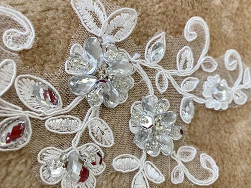 Miniatura 54 de Zbroh Parches de tela de encaje fino bordados con diamantes de imitación bordados, decoración de vestido para coser en lentejuelas cuentas, Azul