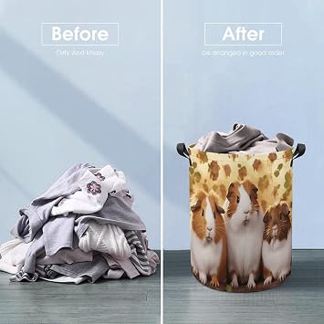 Large Laundry Hamper GuineaPigs Laundry Basket with Handles Freestanding Waterproof Clothes Hamper for Laundry Room Bedroom Bathroom College Dorm 17.3 X 17.3 Inch