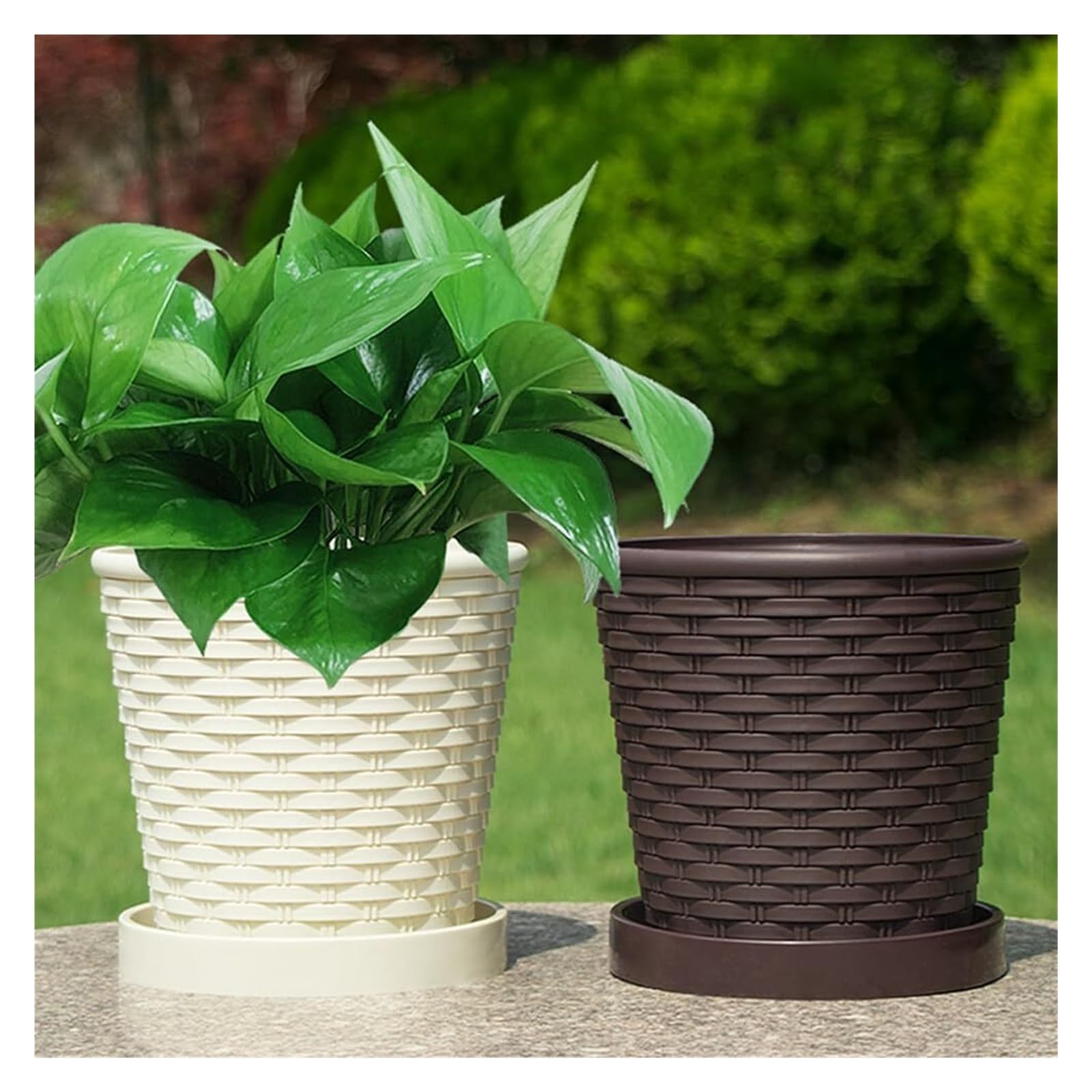 Vasi per piante Vaso da fiori in plastica in resina ispessita con fioriera intrecciata in bambù imitazione 4 pezzi Decorazioni primaverili