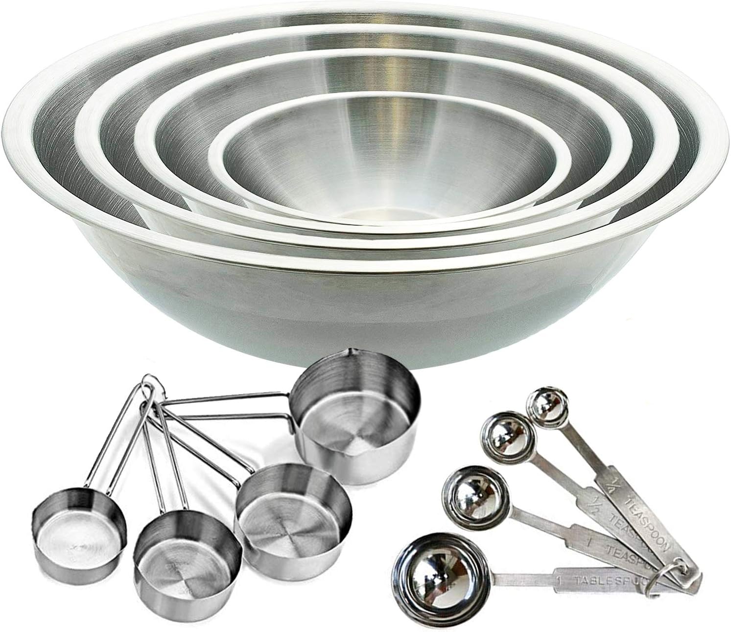 12Piece Stainless Steel Measuring Cups and Measuring Spoon Set with 4 Mixing Bowls