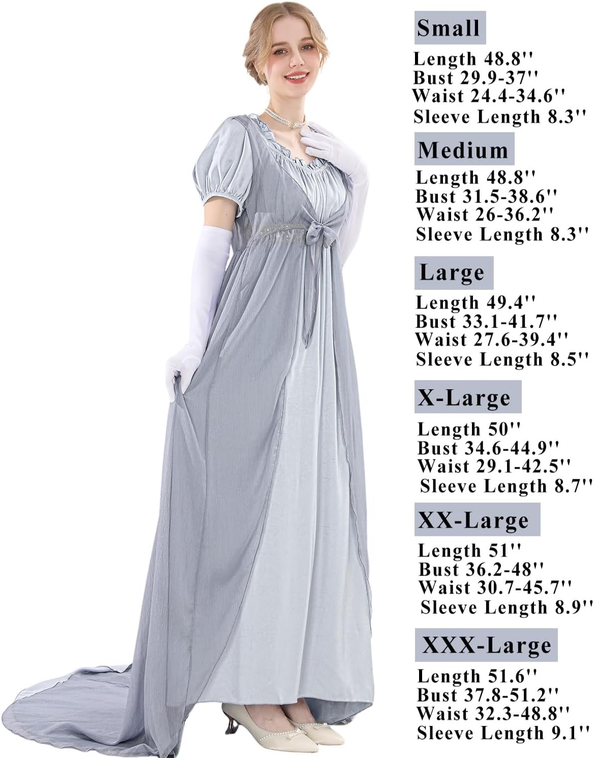 FCCAM Regency Dresses for Women 3-Piece Victorian Dresses Empire Waist Regency Ball Gown