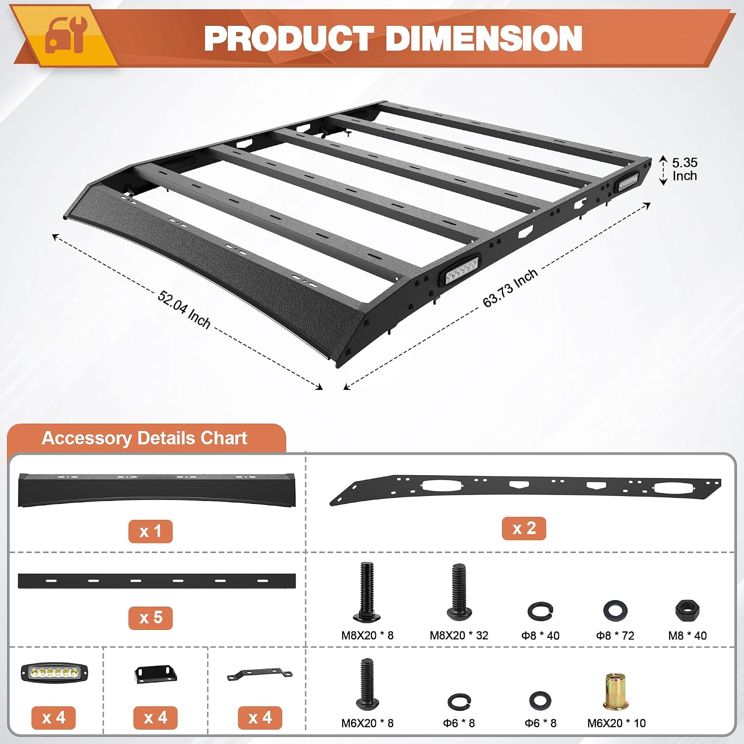 Tundra Roof Rack Heavy Duty Roof Rack Cross CrewMax Bars with Side LED Lights Compatible with 2007-2021 Toyota Tundra 2th 3th Gen (4 Doors Only) Top Cargo Carrier