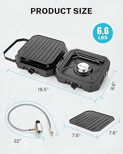 Miniatura 9 de Gonex Estufa de camping de propano de 2 quemadores con plancha y rejillas, estufa de cocina plegable portátil con un total de 16,000 BTU, dos