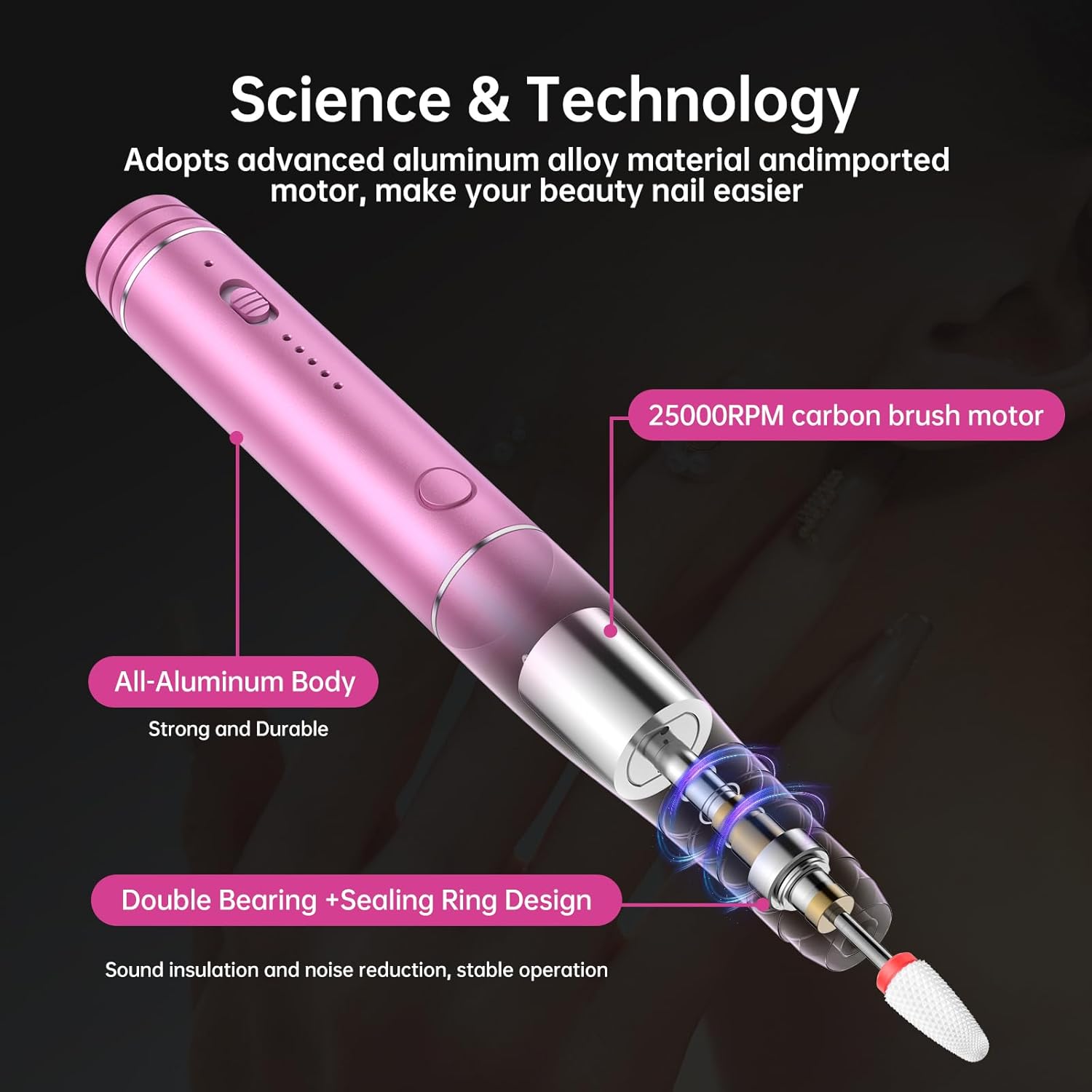 Electric Nail File, Nail Drill Gift for Women, Professional 25000 RPM, Adjustable Speed Electric Manicure and Pedicure Set for Nail Beginners and Professional Salons