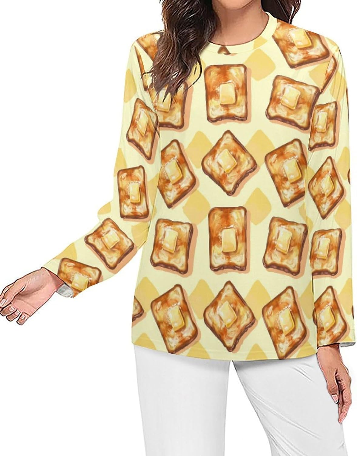 Golden Toasts Women's Pajama Top Sleepwear Pajamas Sleep T-Shirt Long Sleeve Shirt Crewneck Tee