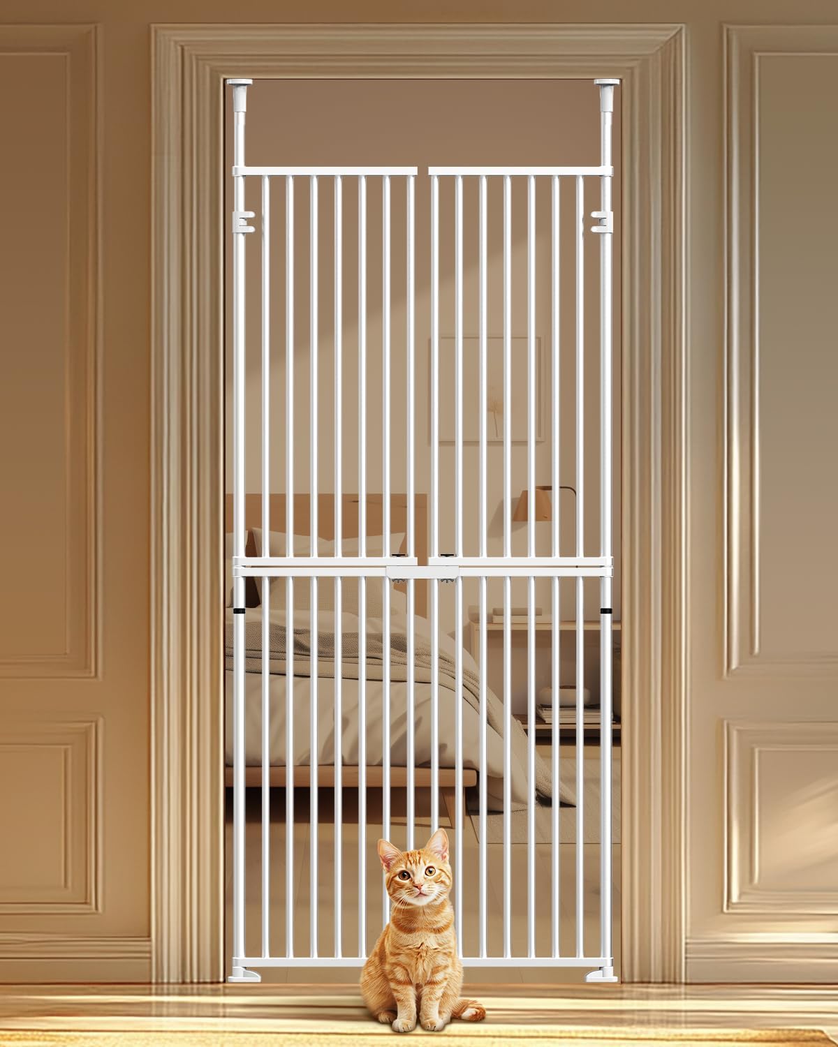 Extra Tall Cat Gate 71 Inch, Cat Gate for Doorways No Climb, 29.5"-32.3" Wide Tall Pet Gate for Cats/Dogs, Pressure Mounted No Drilling Pet Gate Door