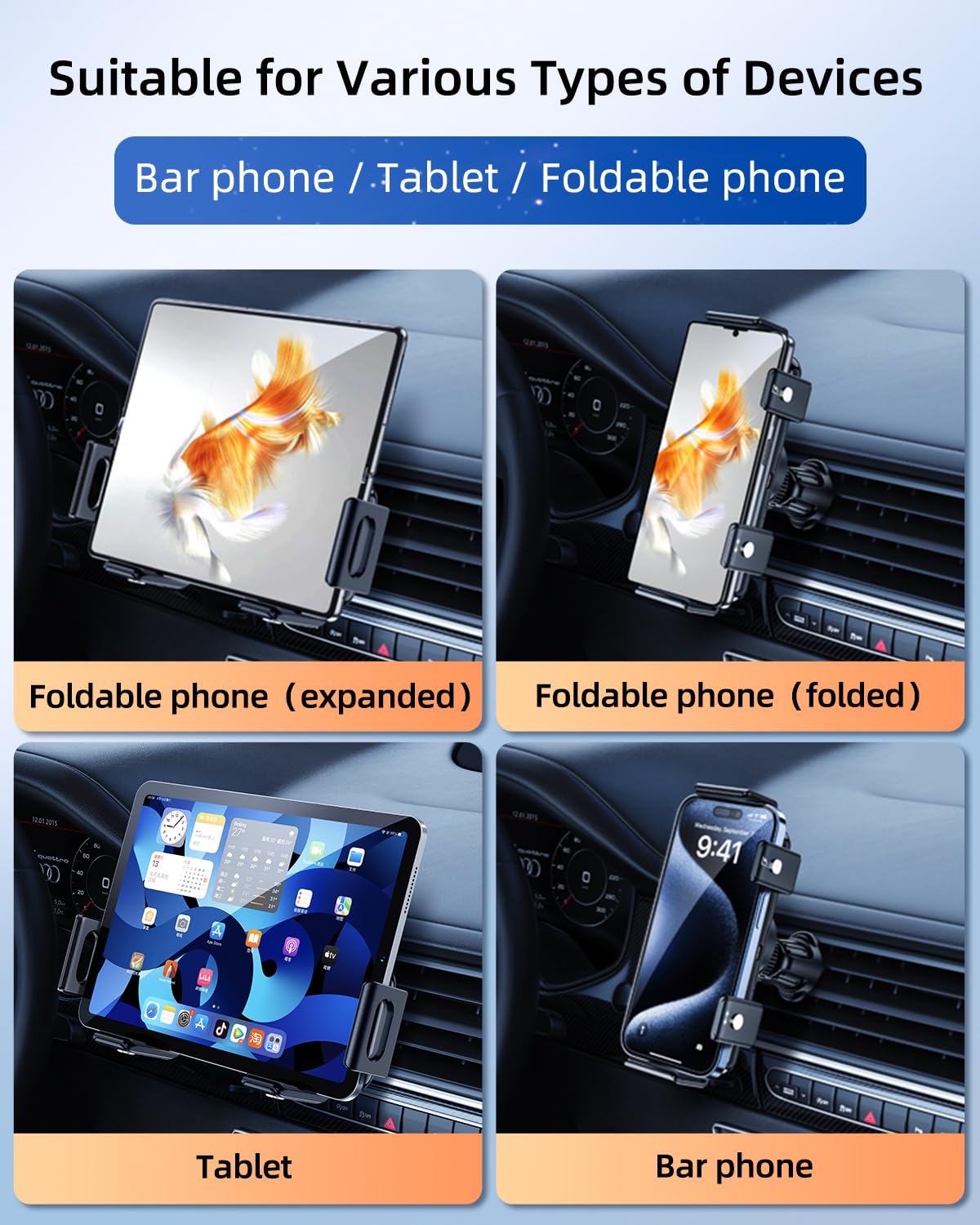 DICMKY Wireless Car Charger for Samsung Galaxy Z Fold 6 5 4 3 2, Rotatable Dual Coils Fast Charging Phone Holder for Pixel 9 Pro Car Mount, Air Vent Cell Phone Mount for Galaxy Z Fold Accessories