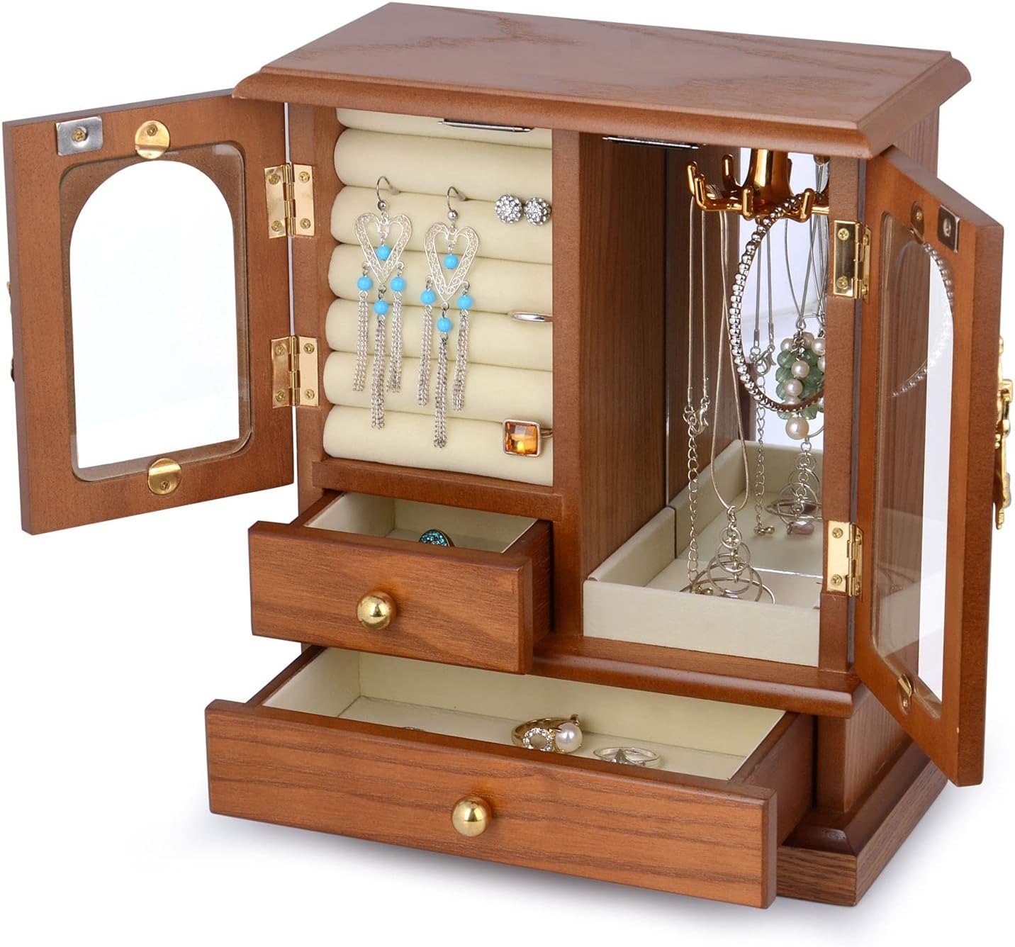 SUNESA Jewelry Case Jewelry Box,Made Of Solid Wood With 3