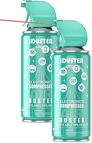 iDuster - Plumero de aire enlatado comprimido para computadora, limpiador de teclado electrónico desechable para limpieza de plumero, 2 unidades