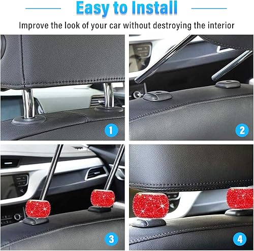 Miniatura 6 de Paquete de 4 collares para reposacabezas de automóvil, anillos decorativos con diamantes de cristal, accesorios universales de decoración interior