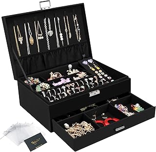 Schmuckkasten, Schmuckkästchen mit Schubladen für Damen Mädchen, Samt Schmuckbox Schmuckschatulle Groß Schmuck Organizer für Ringe Ohrringe Armbänder Halsketten, Schwarz