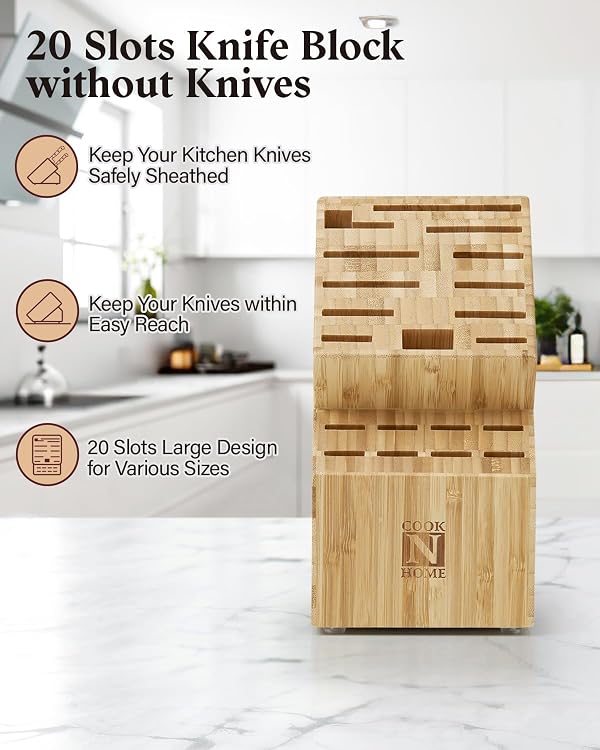 Cook N Home Basics,Bamboo Cutlery Block without Knives, Universal Knife Holder Countertop Butcher Block Knife Stand for Easy Kitchen Storage, 20-Slot by Cook N Home - Image 3