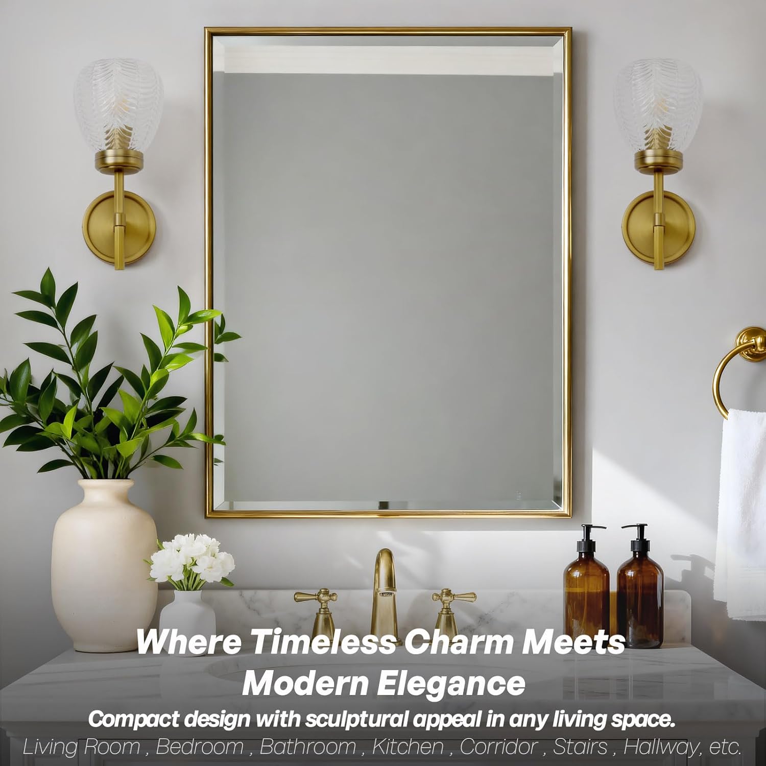 Vintage Wall Sconce Light Brass Gold Bathroom Sconces with Clear Textured Glass Modern Vanity Lights Hardwire Wall Mounted Lamp for Bathroom Mirror Living Room Bedroom Kitchen Hallway