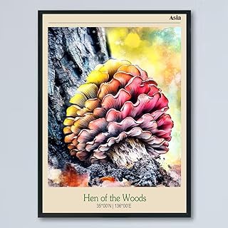 Vintage Hen of the Woods Mushroom Poster Fungus Wall Art Prints Rustic Mushroom Wall Hanging Illustrative Reference Chart Poster for Living Room Office Classroom Bedroom Decor Frame XdWs8N