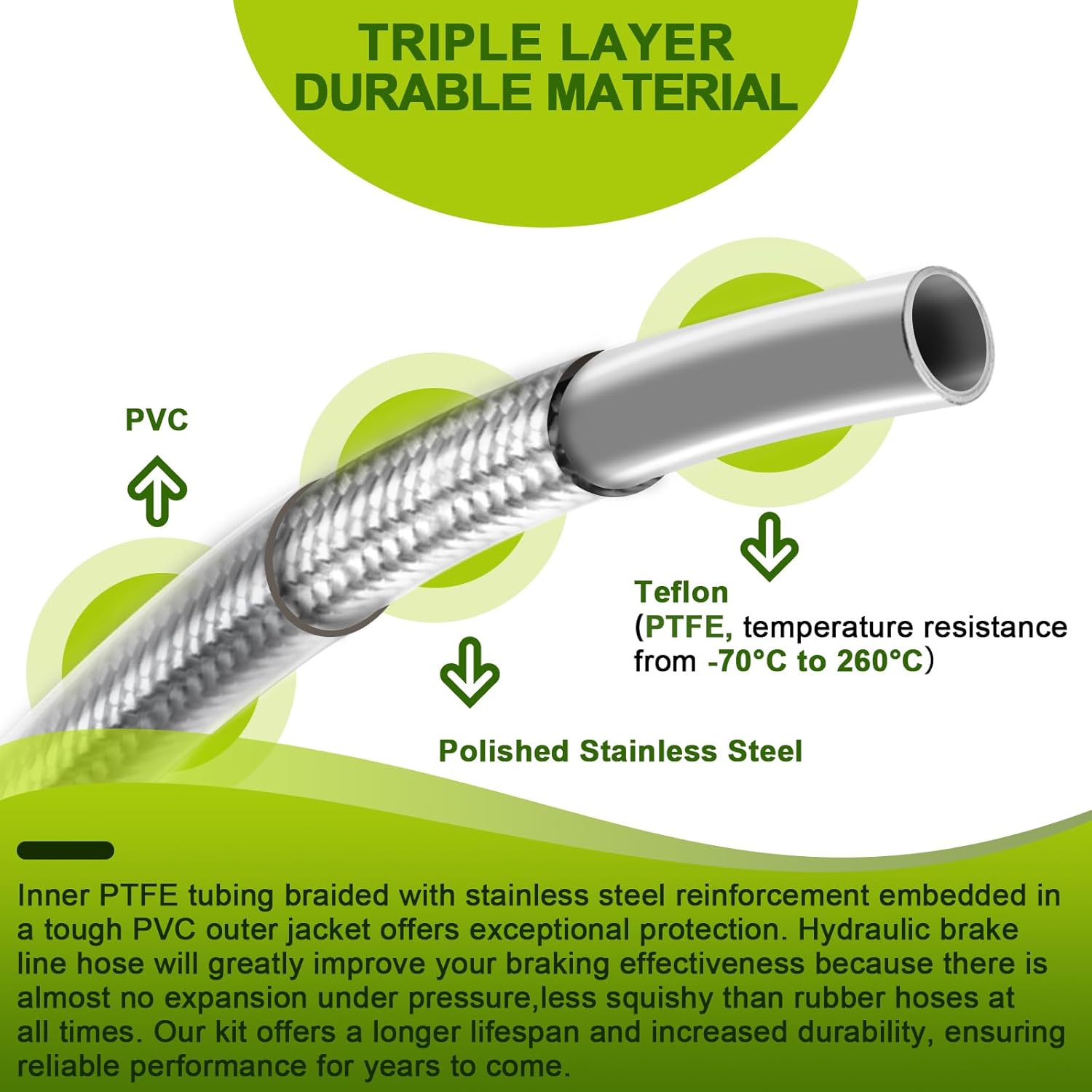 Mofun Extended Length Hydraulic Front Brake Line Kit For 12-14" Handlebar Stainless Steel Non-ABS Compatible with Harley Dyna 1995-2011 Softail 2000-2010, 52", Chrome