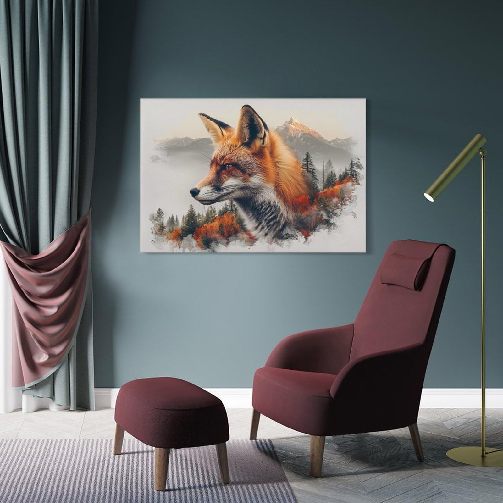Junmoney Frame-Style-22 Wall Art Print Fox Nature, 20X30inch(50X75cm), For Home Lounge, Bedroom Or Reading Nook, Modern Wall Decor For Cosy Interiors