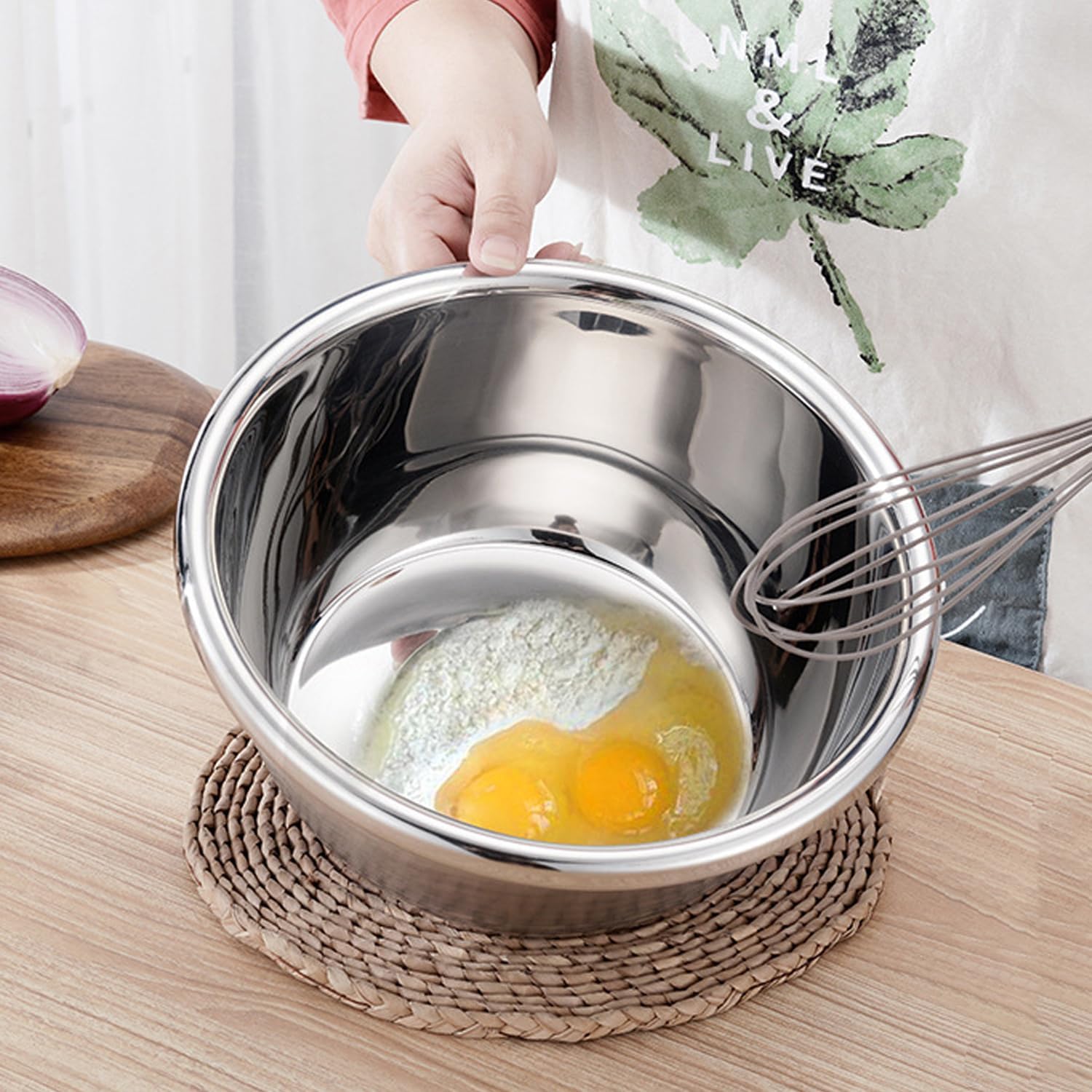CAMBUY Stainless Steel Salad Bowls 54Oz 4Pack Metal Large Cereal Bowl Set