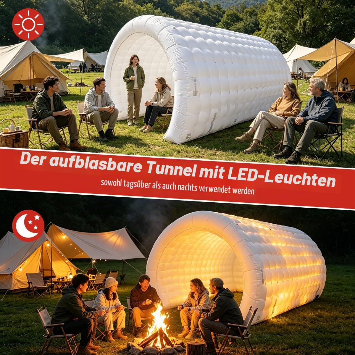 17FT Aufblasbarer Tunnel Eingang mit 350W Gebläse & LED-Lichtleiste