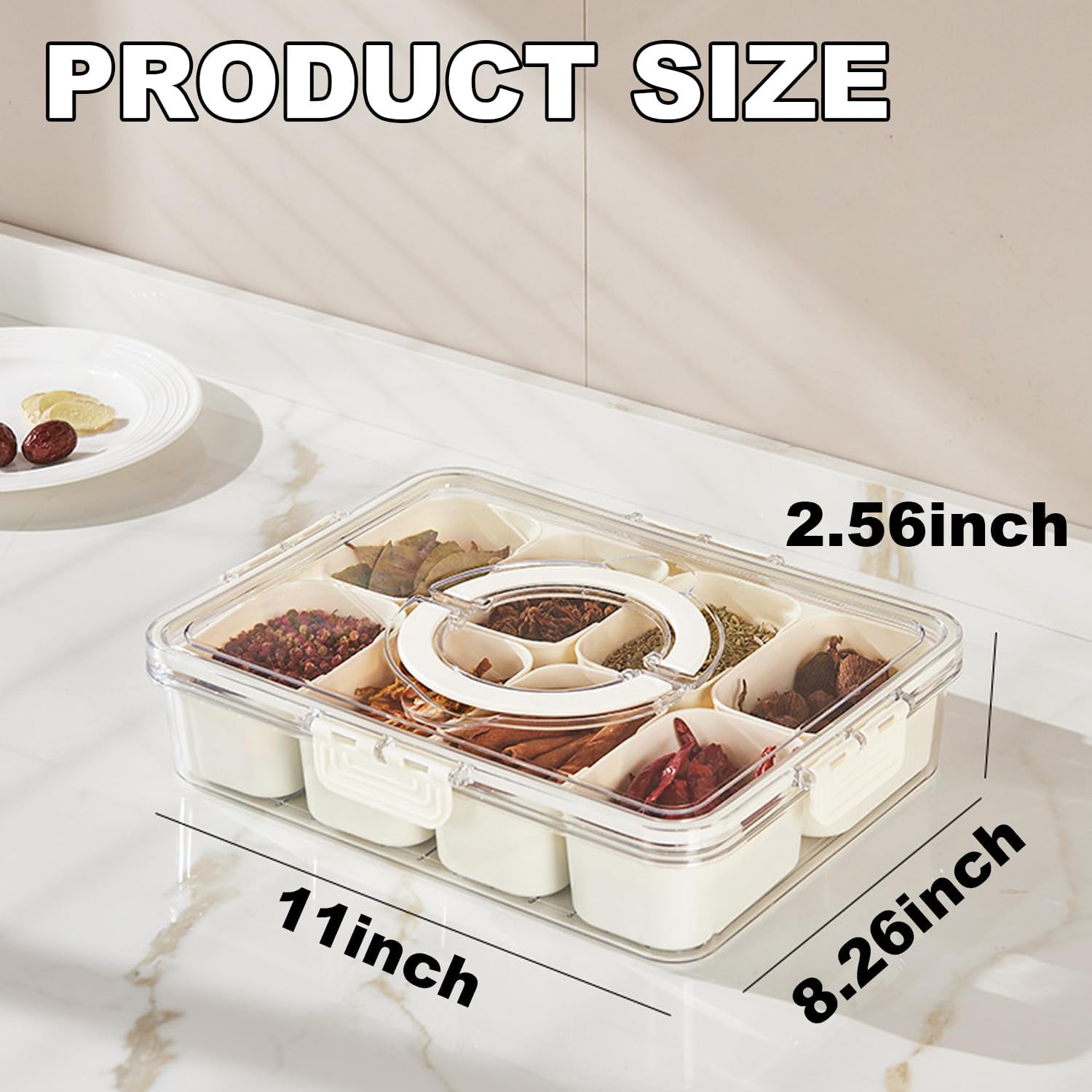 Snackle Box Container,Portable Snack Box 8 Compartment Divided Serving Tray with Lid and Handle,Clear Storage Organizer for Fruit Candy Nuts Perfect for Road Travel Party