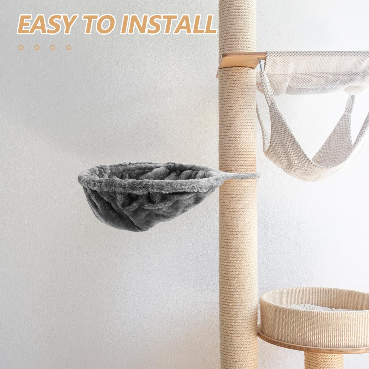Kichvoe Cat Tree Hammock Attachment, Plush Round Deep Basket Cat Bed Replacement, Hanging Nest Shovel for DIY Climbing Tower Frame (Grey, 18.5")