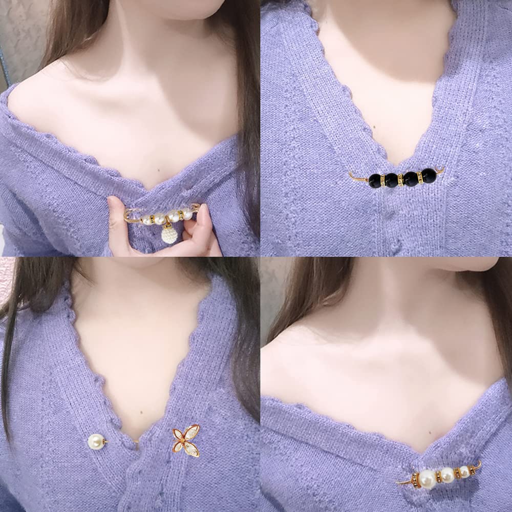 Broche de Perlas 4 Piezas Broche de Mujer Imitación Imperdibles para Suéteres Camisas