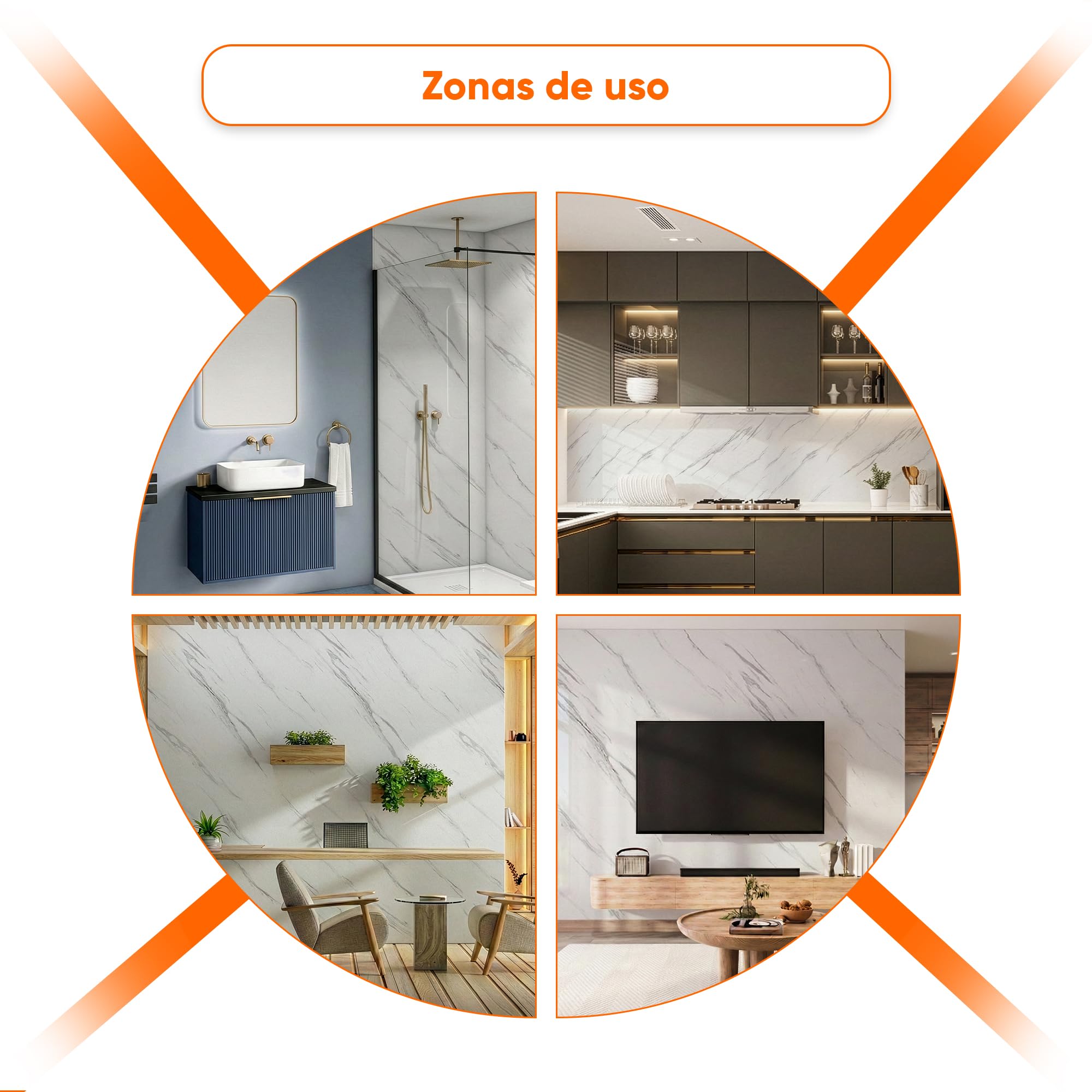 IZODEKOR Revestimiento de pared aspecto mármol, 4 unidades, 120 x 60 cm, alternativa azulejos baño o cocina, paneles pared cocina, baño, con 4 adhesivos | Ice Berg Grey New