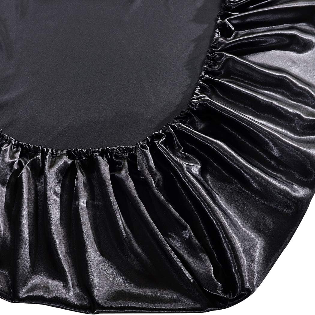 Thmyo 3-Piece Satin Bedding Set,Satin Fitted Sheet with Pillowcases,Soft Comfort Hypoallergenic Breathable Bedding Set (1 Fitted Sheet+2 Pillowcases) (Black, Queen)