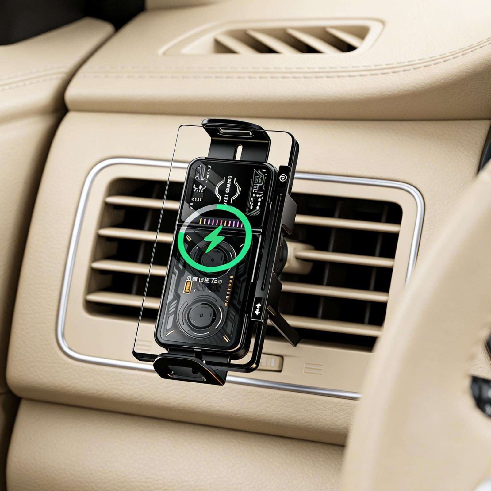 Caricatore Wireless per Telefono in Auto Supporto con Ricarica Rapida 20W | Caricatore Supporto Telefono Auto con Rotazione 90 Gradi e Luce LED per Auto SUV Camper da Ventilazione Cruscotto Parabr